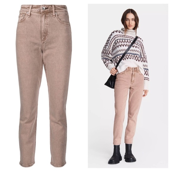 rag & bone • Nina High-Rise Cigarette jean slim straight leg Rose Glitz pink - Picture 1 of 11